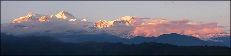 View from Pokhara, sunrise over Annapurnas and Machapuchare